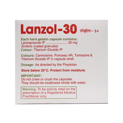 Lanzol 30mg Capsule 10'S - Ulcer/Reflux/Flatulence-Aaa