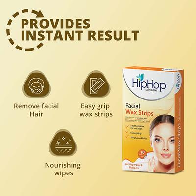 HipHop Facial Wax Strips with Argan Oil - Upper Lip & Sidelocks Strips 10's - Shaving & Hair Removal