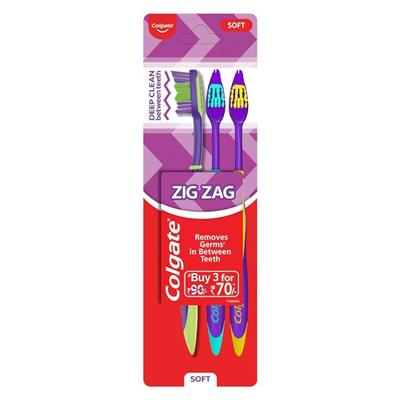 Colgate ZigZag Deep Clean Soft Toothbrush 3's - Toothbrushes