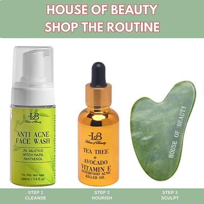 House of Beauty Jade Guasha Kit For Double Chin, Jawline, Cheek Bones & Nose Contouring (3 Pcs) 1's - Face Oils