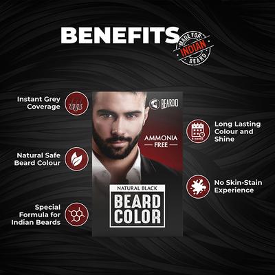 Beardo Beard Color No Ammonia - Natural Black (30gm + 30ml) 1's - Beard Kits