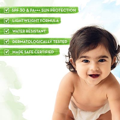Mamaearth Milky Soft Mineral Based Sunscreen SPF 30 & PA+++ With Oats, Milk and Calendula for Babies - Made Safe Certified, Toxin Free 80 gm - Body Sunscreen