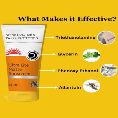 Dermistry 1% Hyaluronic Acid Hydra Nourishing Sunscreen SPF 50 UVA UVB PA+++ Protection 50 ml + Ultra Lite Matte Sunscreen SPF 50 UVA UVB PA+++ Protection 50 ml - Face Sunscreen