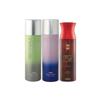 Ajmal Nightingale And Persuade For Men & Women And Sacred Love Deodorants Pack of 3 200 ml - Deodorants/Roll-Ons