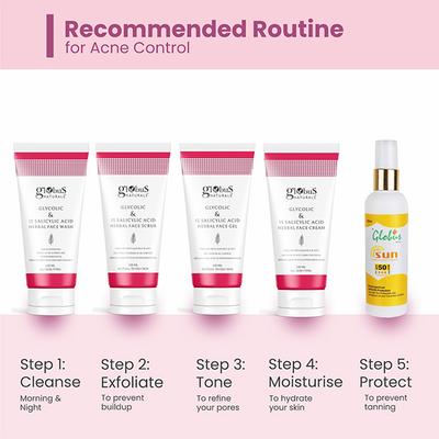 Globus Naturals Glycolic & 1% Salicylic Acid Herbal Anti Acne Face Gel, 100ml each 2's - Masks & Peels