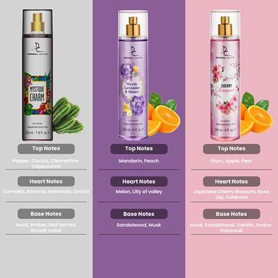 Dorall Collection Mystique Charm + Mysticlavender and Honey + Cherry Bouquet Body Mist 3's - Women Perfumes (Edt/Edp)