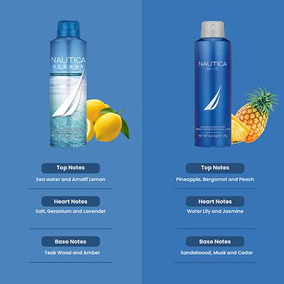 Nautica Oceans Pacific Coast Body Spray 170gm + Blue Body Spray 170gm 2's - Men Deodorants/Roll-Ons