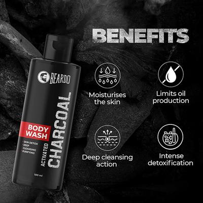 Beardo Charcoal Detox Kit For Men Face Wash, Body Wash, Face Scrub and Deo (50Ml + 100Ml + 50G + 40Ml) 1's - Face Washes