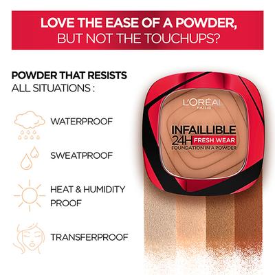 L'Oreal Paris Infallible 24H Fresh Wear Foundation In A Powder, 180 Neutral Neutre 9 gm - Compact Powder