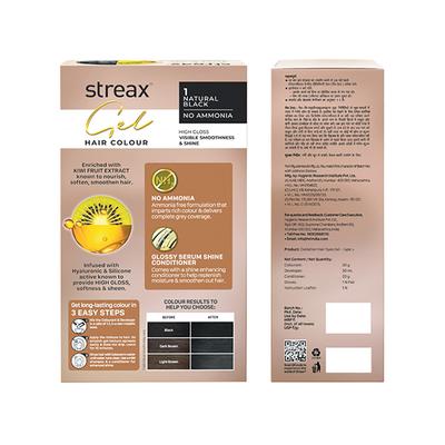 Streax Gel Hair Colour for women, Natural Black 1, No ammonia hair color, 100% grey coverage 150 ml - Crème