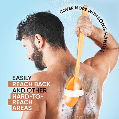 Vega Long Handle Wooden Bath Brush, Detachable For Men & Women, (Nba-1/3) - Loofahs & Sponges