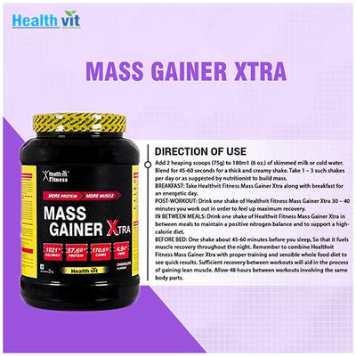 Healthvit Fitness Mass Gainer Xtra with Vitamins and Minerals Chocolate Flavour 2kg / 4.4 lbs 2000 gm - Multi-Vitamins