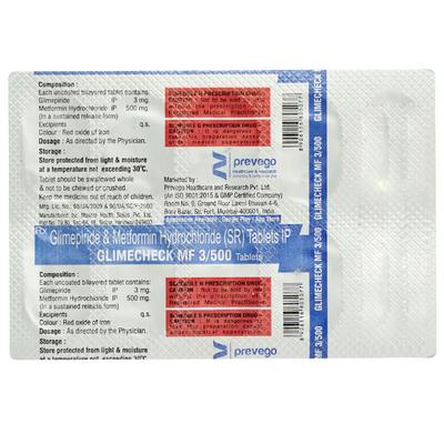 GLIMECHECK MF 3/500 Tablet 10's - Diabetes-Ant