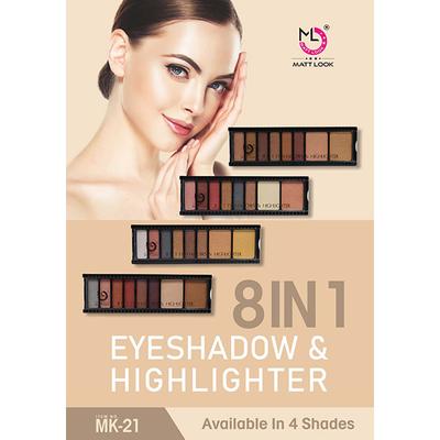 Matt Look 8 in 1 Eyeshadow Highlighter Palette, Multicolor - 03 12 gm - Face Palettes