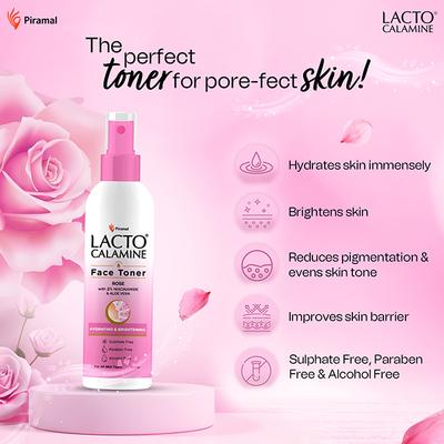 Lacto Calamine Rose Water Toner for Glowing Skin with Aloe Vera and 2% Niacinamide 120 ml - Toners