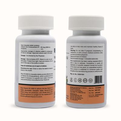 Briyo Vitamin D3 2000 IU Chewable tablets - Natural Grape Flavor 90's - Multi-Vitamins