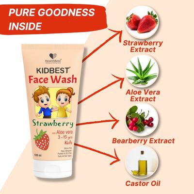 HealthBest Kidbest Face Wash - Strawberry & Aloa vera 100 ml - Baby Skin Care
