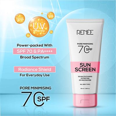 Renee Pore Minimising Sunscreen Spf 70 With 2 Percent Niacinamide, 2 Percent Peptide and 3 Percent Multivitamins 50 ml - Body Sunscreen