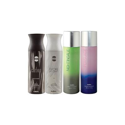 Ajmal 1 Carbon Homme, 1 Evoke Silver Edition For Him, 1 Nightingale And 1 Persuade Deodorants Pack of 4 200 ml - Deodorants/Roll-Ons