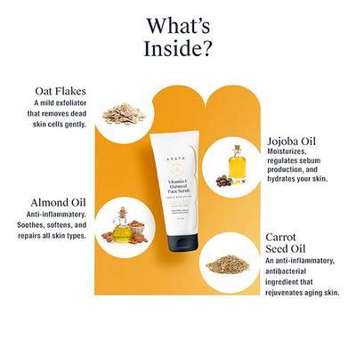 Arata Vitamin C Oatmeal Face Scrub With Jojoba, Almond & Carrot Seed Oil 75ml - Face Scrubs