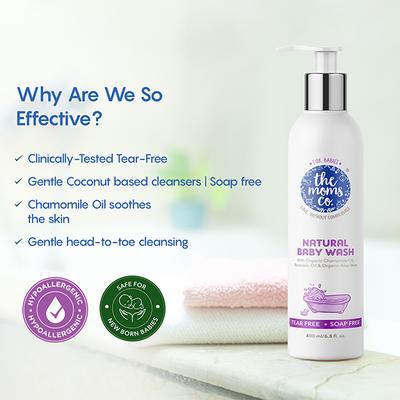 The Moms Co. Natural Baby Wash with Organic Chamomile Oil, Avocado Oil & Organic Aloe Vera 400ml - Creams, Lotions & Oils