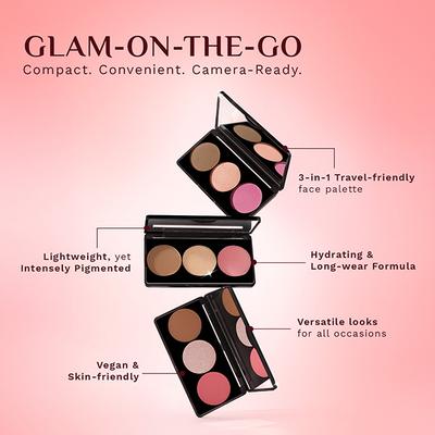 Pilgrim 3-In-1 Face Palette -Soft Elegance-Blush, Highlighter & Contour for Light Skin Tone 12 gm - Blushes