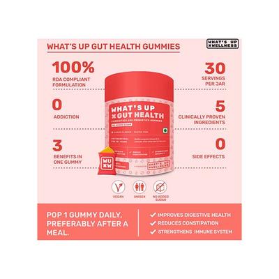 Whats Up Wellness Gut Health Gummies, Pre and Pro Biotic Patented Strain No Added Sugar 30 Days, 30 Gummies 1's - Digestive Health