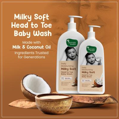 Mother Sparsh Daily Moisturizing Milky Soft Head to Toe Baby Wash With Coconut Oil-Milk Protein and Shea Butter 400 ml - Baby Body Wash