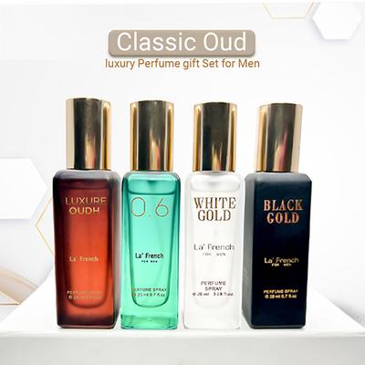 La French Classic Luxure Oud, White Gold, Black Gold, 0.6 Eau De Parfum Gift Set 20ml each for Unisex 4's - Men Perfumes (Edt/Edp)