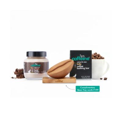 mCaffeine Daily Latte Bath Kit with Free Handcrafted Bean Tray- Pack of Bathing Bar Soap & Body Butter 350 gm - Body Butter