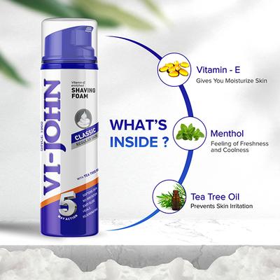 VI-John Classic Regular Shaving Foam with Tea Tree Oil -200ml each 2's - Shaving Foams