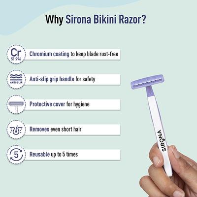 Sirona Reusable Bikini Hair Removal Razor for Women - Japanese Precision Shave, Nano-Blade Technology, Chromium & PTFE-Coated 1's - Shaving & Hair Removal