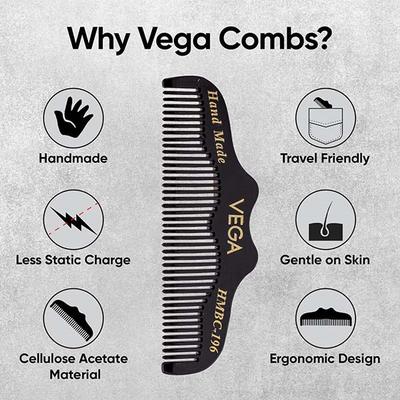 Vega Beard/ Moustache Comb for Men, Pocket-size Comb for Hair, Groom your Beard (HMBC-196) 17 gm - Hair Brushes