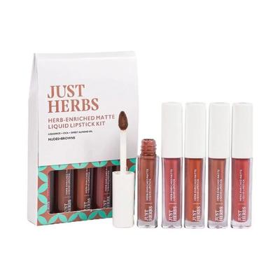 Just Herbs Ayurvedic Liquid Lipstick Kit Set of 5 with Long Lasting, Hydrating, Nude Browns 10ml - Liquid Lipsticks