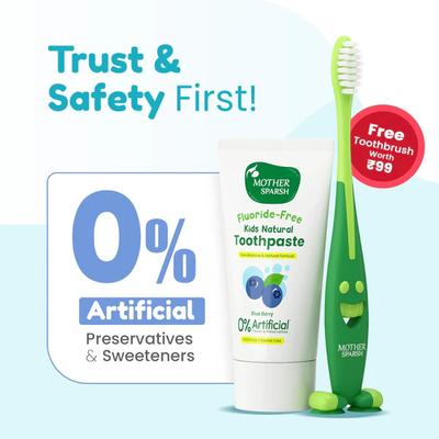 Mother Sparsh Kids Natural Toothpaste (Free Toothbrush) - Blueberry 50 g - Baby Oral Care