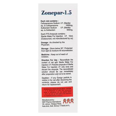 ZONEPAR 1.5gm Injection 1's - Bacterial Infections-Cep