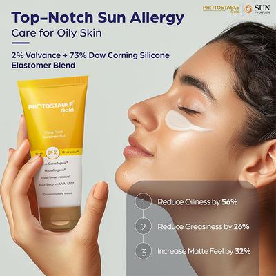 Photostable Gold SPF 55 PA +++ Matte Finish Sunscreen Gel 50gm - Sunscreen Preparations-Emo