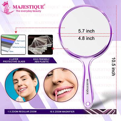 Majestique Dual Side Extra Large Handheld Mirror, 1X/10X Magnifying Mirror - Multicolor 1's - Mirror