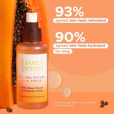 PureSense Natural Papaya Face Toner with Rose Water, Bamboo Water & Kakadu Plum for Daily Use 100 ml - Face Mists