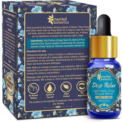 Oriental Botanics Deep Relax Aroma Therapy Diffuser Oil (Cedarwood, Ylang & Vetiver) 15 ml - Creams/Oils/Lotions