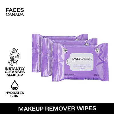 Faces Canada Fresh Clean Glow Makeup Remover Wipes- 10N Pack of 3s - Eyeliners