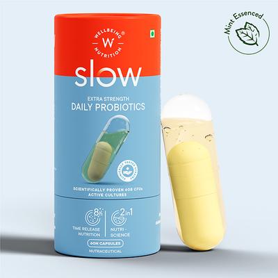 Wellbeing Nutrition Slow Daily Probiotics + Omega3 Clinically Proven 60 Billion CFU, 14 Unique Strains - Digestive Health