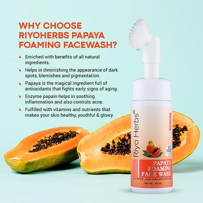 Riyo Herbs Papaya Foaming Face Wash - Papaya Aloevera & Green Tea 150 ml - Face Washes