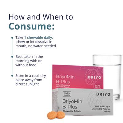 Briyo Briyomin B Plus Chewable Tablet - Natural Raspberry Flavour 30's - Multi-Vitamins