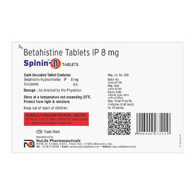 SPININ B Tablet 15's - Vertigo-Ant