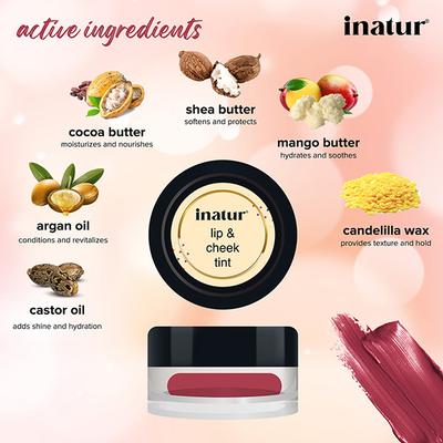 Inatur Lip and Cheek Tint - Coral 4 gm - Lip Stains & Tints