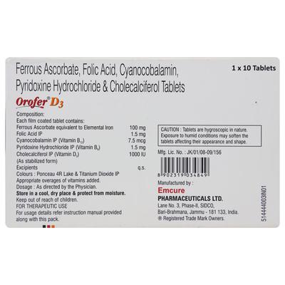 OROFER D3 Tablet 10's - Supplements-Vam
