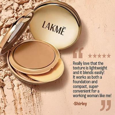 Lakme 9To5 Double Duty Dual Finish Compact, Foundation + Compact, Lightweight, Cinnamon 9 g - Compact Powder