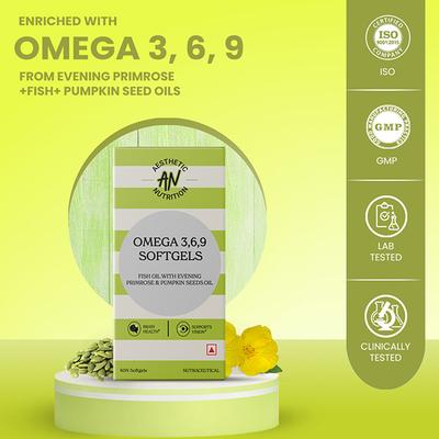 Aesthetic Nutrition Omega 3 6 9 Softgels Triple Omega Formula With Evening Primrose, Fish Oil, And Pumpkin Seed Oil For Heart, Skin 60 Softgels 1's - Omega Fish Oil Fatty Acids