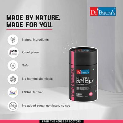 Dr Batras Nutrigood Biotin Hair Gummies for Strong & Healthy Hair With Grape Seed Extract, Vitamins & Zinc for Nourishment & Protection - 60 Gummies 1's - Hair & Skin